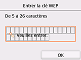 Ecran de saisie de la clé WEP