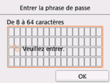 Ecran de saisie de la phrase de passe